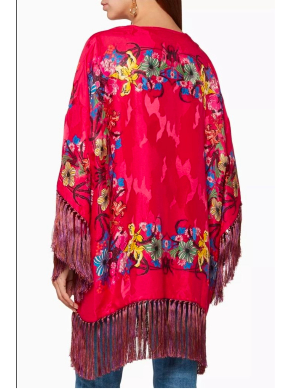 Etro Pink Floral Fringe Silk Kimono Shrug one size - Picture 3 of 16